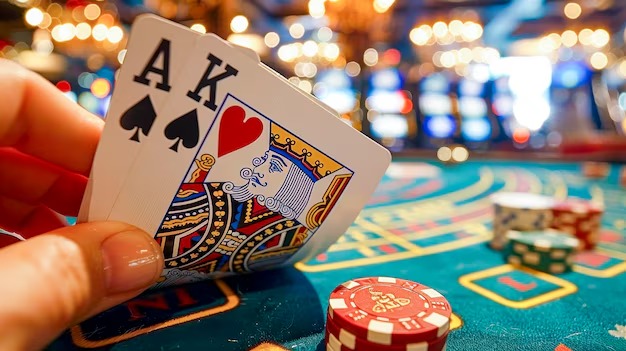 wofbet Texas Hold'em Bonus live dealer table interface showing hole cards and community cards